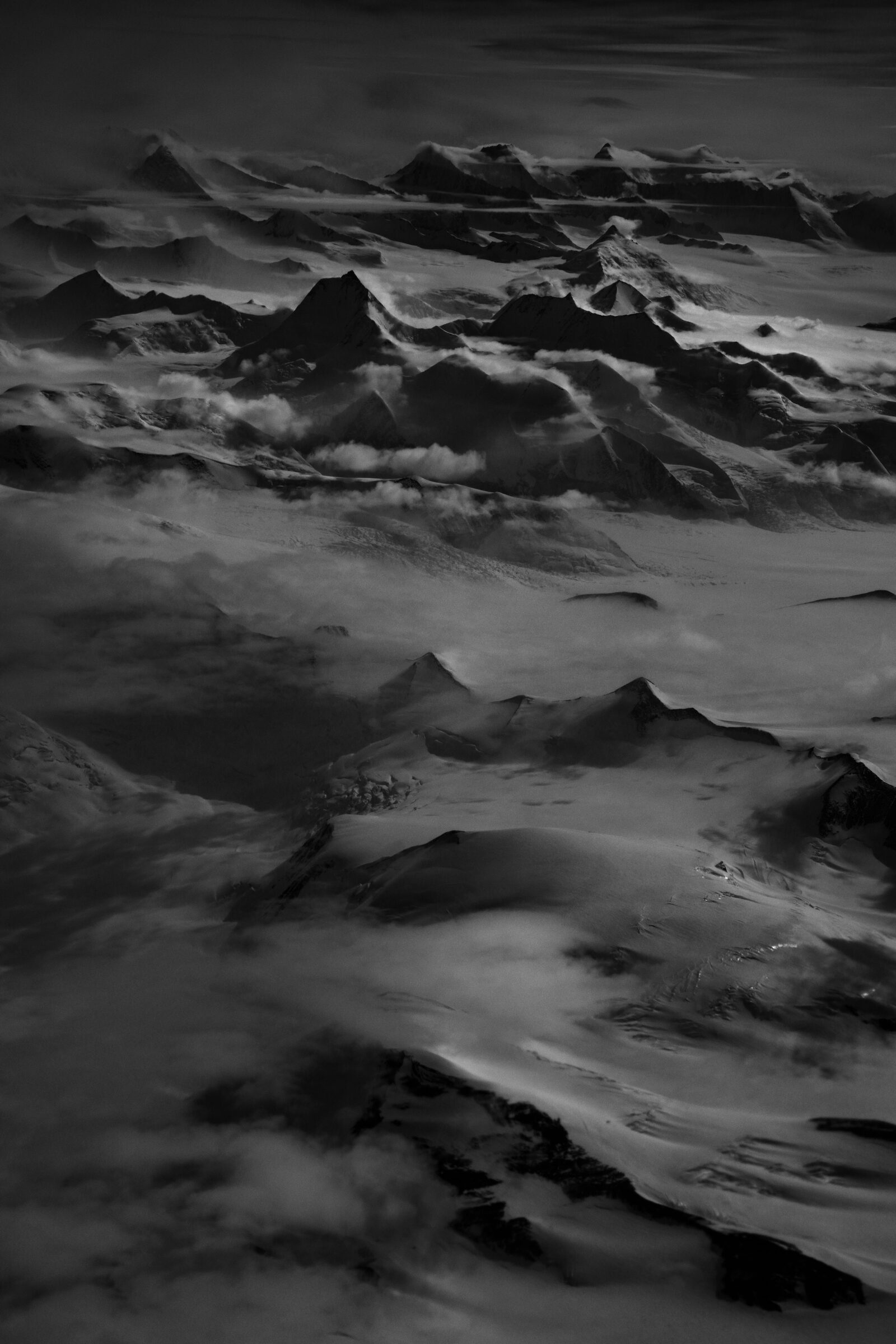 Edge of Stability — mountain ranges and ice seen from the air, Antarctica, January 2026